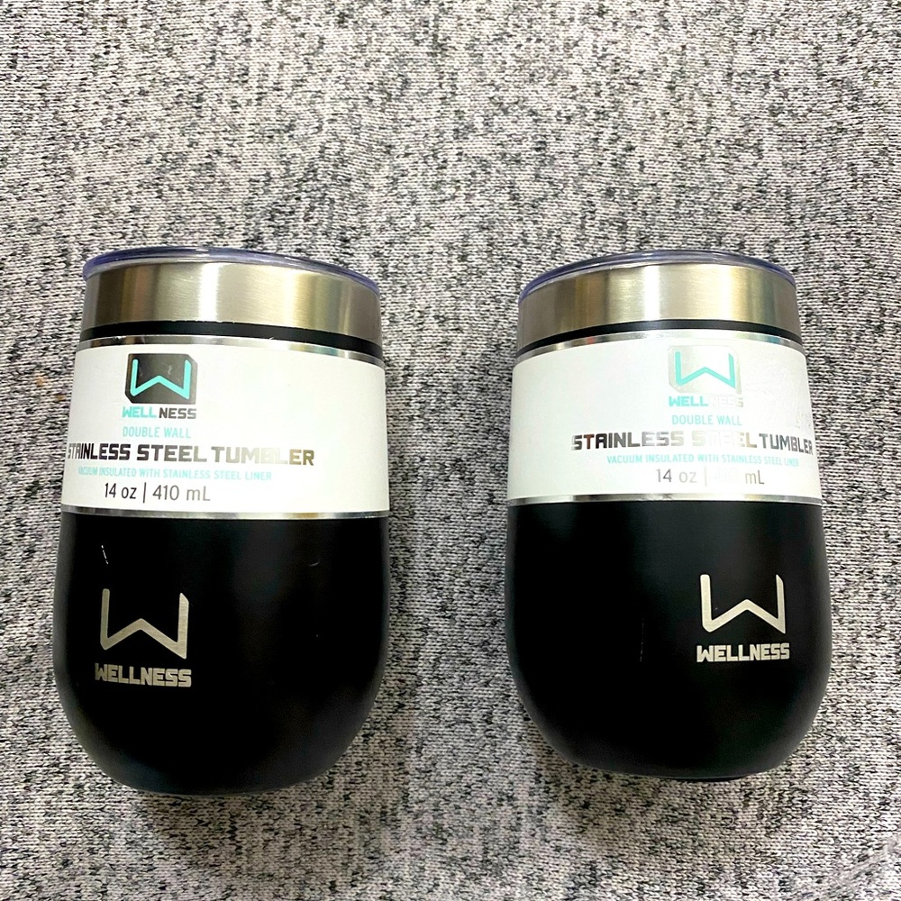 2 - Wellness Double Wall 14oz Stainless Steel Liner Black Tumblers